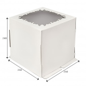Коробка для торта "Стандарт"  с резным  окном,  250*250*240, белая