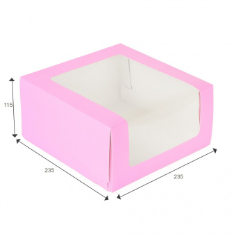 Коробка для торта с окном, 235*235*115, розовая