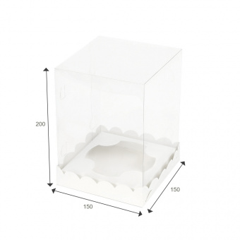 Коробка для торта, кулича с пластиковой крышкой, 150*150*200, белая