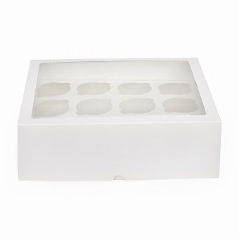 Коробка для 12 капкейков с окном, белая