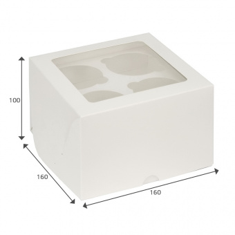Коробка для 4 капкейков с окном, белая