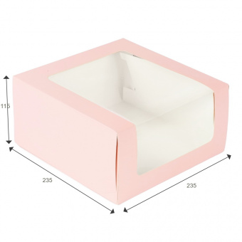 Коробка для торта с окном, 235*235*115,светло- розовая